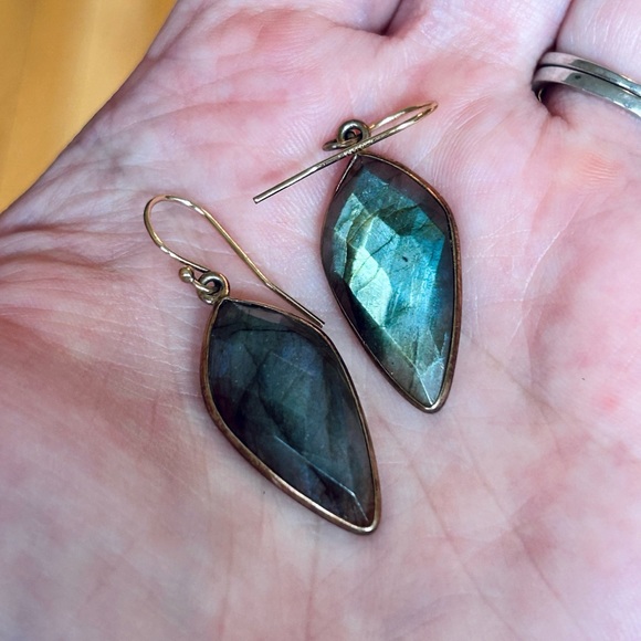 Faceted Shimmering Labradorite Drop Earrings 14k - Picture 2 of 3